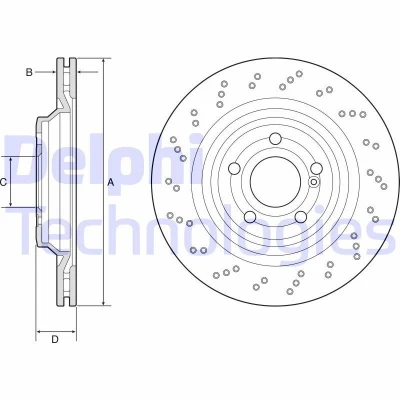 Bild av DELPHI BG4920C Disque de frein 320 24 5 ventilé, troué revêtu à haute teneur en carbone sans roulement roue, bague ABS