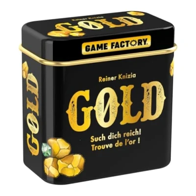 Bild av Game Factory 646252 Gold, minikortspel i praktisk metallburk, från 6 år, perfekt som resespel eller gåva, för 2 till 5 spelare