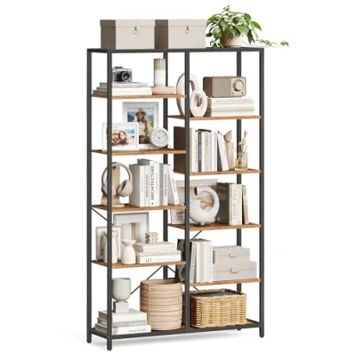 Bild av VASAGLE bokhylla, bokhylla 5 vånings, förvaringsställ för stående display, vardagsrum, kontor, arbetsrum, sovrum, kök, enkel montering, industriell stil, rustik brun och svart LLS155B01
