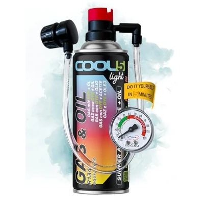 Bild av COOL5 HOBBY reservkylmedel r134a för luftkonditioneringssystem bil 1 burk 2 i 1, 235 g med integrerad tryckslang manometer