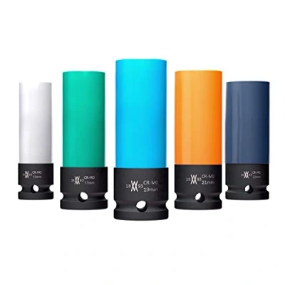 Bild av Krafthylsa, plastmantlad, 35delar för aluminiumfälgar 15mm, 17 mm 19 21 mm, 22mm skruv /mutterdragare I Krafthylssats Plastmantlade hylsor Krafthylsa 0,5&quot; verktygslåda från WIESEMANN 1893 80287