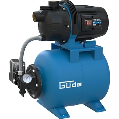 Bild av Güde Husvattenverk HWW 6035 (600 W, pannkapacitet: 19 l, flödeshastighet: 3 200 l/h, flödeshöjd: max. 35 m, sughöjd: 7 noryllåda, ståltank, tryckbrytare, termoskyddsbrytare, manometer)