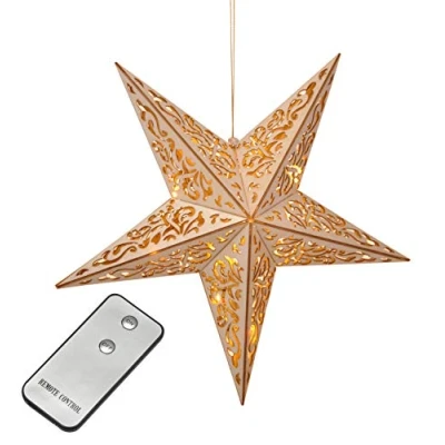Bild av Batteridriven julstjärna i trä med LED, juldekoration fjärrkontroll