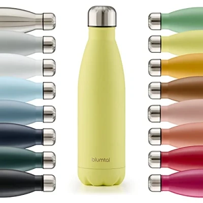 Bild av Blumtal® Dricksflaska rostfritt stål Charles Termosflaska 500 ml BPA fri termos kall &amp; varm läckagesäker metall vakuumflaska New Yellow Gul