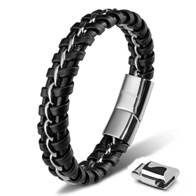 Bild av SERASAR Läderarmband för Män 17cm Flätat Silver Armband Pojkarmband Hanarmband Smyckepresentidé Jubileumspresenter Present till Make, Pojkvän, Vänner