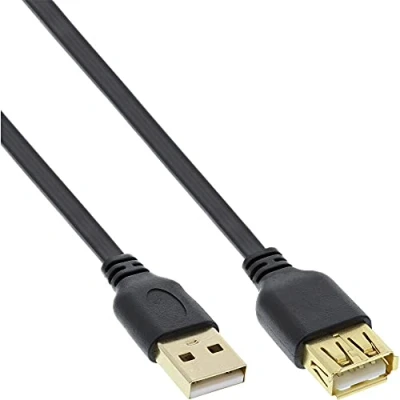 Bild av InLine® USB 2.0 platt kabel förlängning, A kontakt/uttag, svart, kontakter guld, 1,5 m