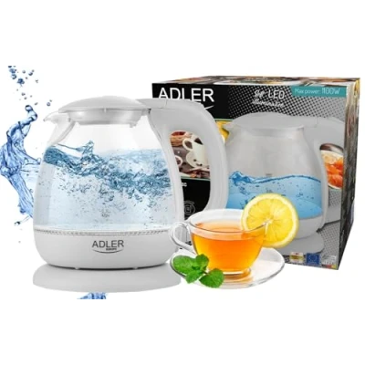 Bild av adler AD 1238 elektrisk vattenkokare av glas, liten, 1 l, 100 W, LED belysning, liter, grå