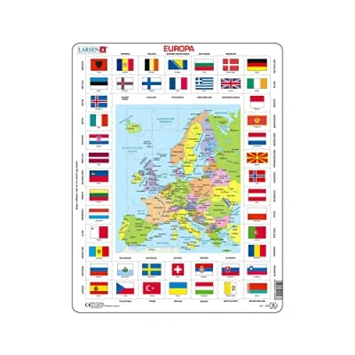 Bild av Larsen KL1 Flaggor och politisk karta över Europa, Tysk version, pussel med 70 bitar