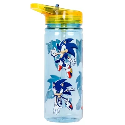 Bild av Disney Sonic The Hedgehod plastflaska med sugrör BPA fri 580 ml skolvattenflaska för pojkar, 100 % läckagesäker hållbar dryckesflaska pojkar