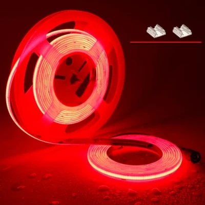 Bild av TOPAI 24 V COB röd LED remsa 5 meter vattentät IP65 utomhus 480 LED/M hög ljusstyrka självhäftande skärbar flexibel för kök sovrum gör det själv belysning