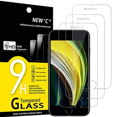 Bild av NEW&#039;C 3 Pack, skärmskydd i glas för iPhone SE 3/2 (2022/2020 modell) 4,7 Tum, bubbelfri, 9H hårdhet, 0,33 mm ultratransparent, ultrabeständigt härdat