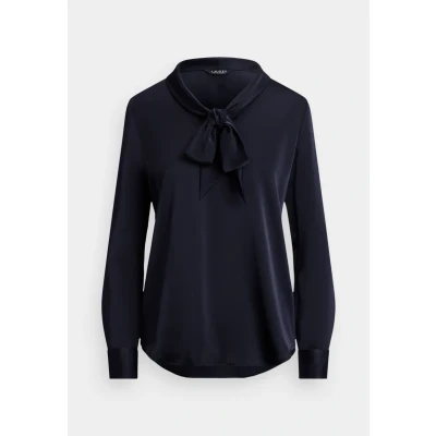 Bild av Lauren Ralph Satin Charmeuse Tieneck Blouse Blus, Storlek: XS, navy