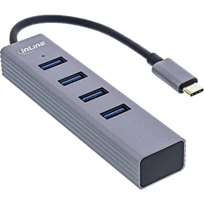 Bild av InLine 33271N, USB 2.0 Type C, 3.2 Gen 1 (3.1 1) A, 5000 Mbit/s, Grå, Gjuten aluminium,