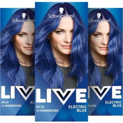 Bild av Schwarzkopf LIVE Ultra Brights halvpermanent hårfärg 095 elektrisk blå (3 x 142,5 ml), färgning för intensiva eller pastelliga färgresultat, håller 12 15 hårunderkläder, med vårdande balsam