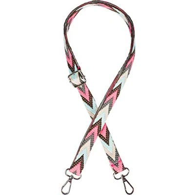 Bild av styleBREAKER Smala fickor, axelrem, justerbar med färgglatt sicksackmönster, byte fickrem, unisex 02013023, Neonrosa brun turkos, En Storlek