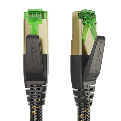 Bild av KabelDirekt Ethernet CAT7 kabel med trippelskärmning, nätverkskabel nylon flätad 0,5m (10Gbit/s för maximal fiberhastighet, konstruerad att vara bruddsäker, PS5/Xbox/Gaming, RJ45, LAN)