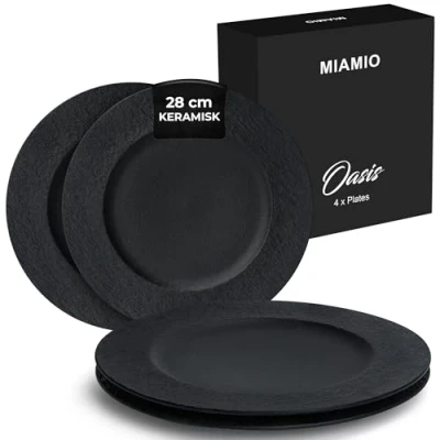 Bild av MIAMIO 28 cm, Set med 4 middagstallrikar/Keramisk tallrikuppsättning, Servisuppsättning Moderna tallrikar, Mikrovågsugn och diskmaskinssäkra Oasis Collection