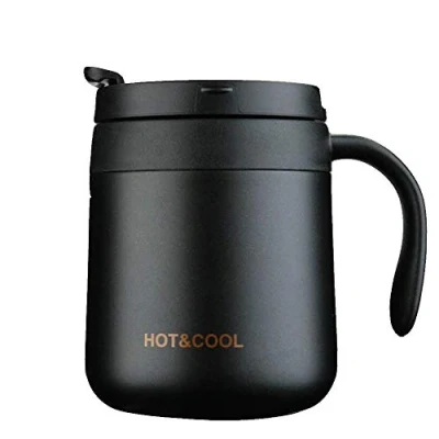 Bild av Gteller 35 ml kaffemugg i rostfritt stål, dubbelväggsisolerad vakuummugg med lock och handtag håller drycken varm kall (svart)