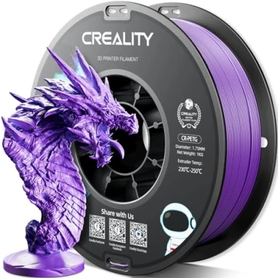 Bild av Officiell CR PETG 3D skrivarfilament 1,75 mm 1 kg (2,2 pund), hög precision stark seghet, luktfri bättre flöde fuktsäker 4D utskrift Ender filament (lila)