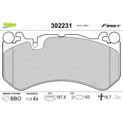 Bild av VALEO 302231 Jeu de plaquettes frein Essieu avant contact signal d&#039;usure inclus avec tôle anti bruit MERCEDES BENZ: Classe C Berline, ML