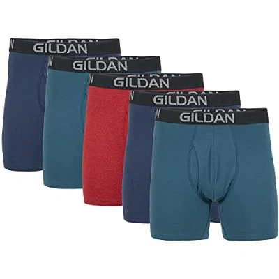 Bild av Gildan herr Boxerkalsonger Cotton Stretch Boxer Brief, Multipack, Blue Cove/Hawaiian Blue/Heather Red Mark (5 pack, normal ben), S