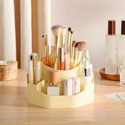 Bild av MUUKAIII 360 roterande sminkorganisatör, multifunktionell sminkarrangör för sovrum, badrum, toalettbord (beige)