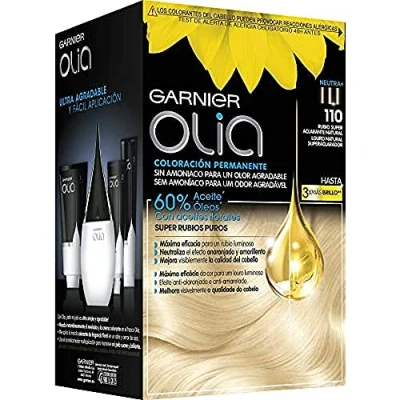 Bild av Garnier Olia Coloración Permanent Sin Amoniaco Para Un Olor Agradable Con Aceites Florales De Origen Natural Super Aclarante Rubio 110