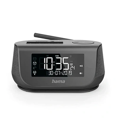Bild av Hama digital radio med väckarklocka (radio DAB, DAB+, Bluetooth, USB laddningsfunktion, FM, klockradio, 2 larmtider, helgsfunktion, sömntimer, automatik. Ljusstyrka) radioväckarklocka svart
