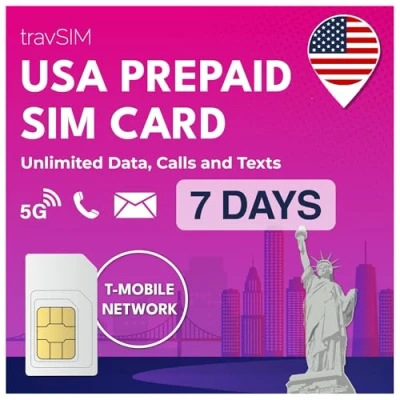 Bild av travSIM simkort USA T Mobile Network Obegränsad data, samtal och sms i fungerar på iOS Android enheter SIM kort 7 dagar
