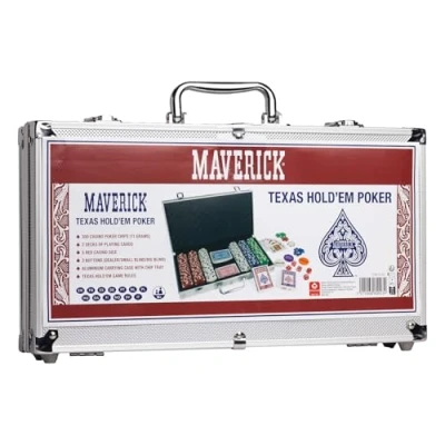 Bild av Maverick Pokerväska med 300 marker + 2 uppsättningar 54 kort 5 tärningar Texas Hold&#039;em regler ingår
