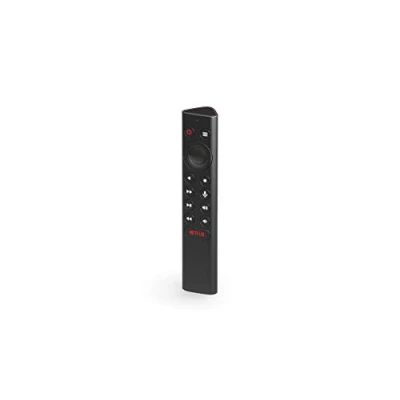 Bild av NVIDIA Shield fjärrkontroll: Röstsökning, rörelseaktivering, upplysta knappar, anpassningsbara menyknappar och IR blaster för att styra din TV.