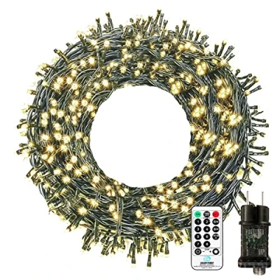 Bild av Utomhusljusslinga, 10 m, 100 LED ljusslinga, 8 lägen, med timer och minne, IP65, vattentät för utomhus, sovrum, balkong, trädgård, jul, bröllop, varmvit