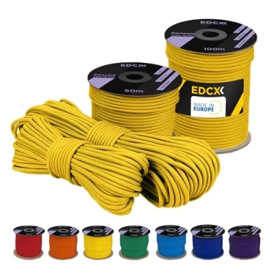 Bild av EDCX 4 mm polyester Paracord 550 (15, 30 och 50 m) typ III, rivsäker fallskärmslina för överlevnad Tillverkad av 100% med 7 trådar Solida färger