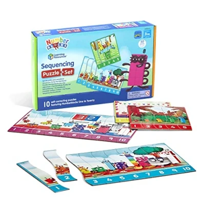 Bild av Learning Resources Numberblocks sekvenspussel, pussel, mattepussel, 10 dubbelsidiga lärande pussel i en låda (20 pussel), ålder 3+