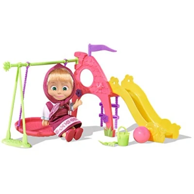 Bild av Simba 109301816 Mashas Lekplats Figur, Gungor, Rutschkana &amp; fler Tillbehör, 12 cm, Från 3 år
