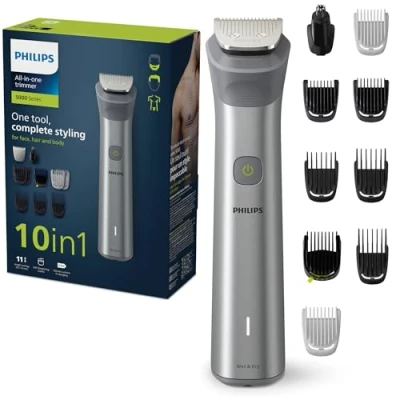 Bild av Philips Multigroom 5000 serien, allt i ett rakapparat, skäggtrimmer och hårklippare, 10 delars groomingkit för män, skägg, ansikte, kropp, näsa öron, 11 längdinställningar, modell MG5917/15