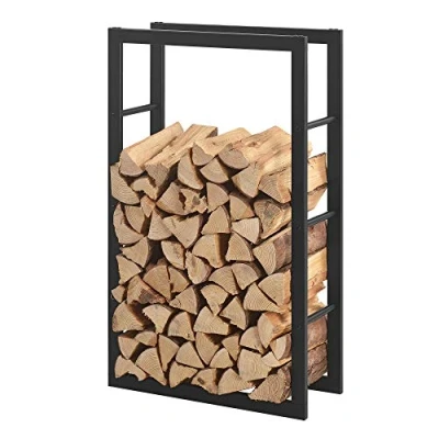 Bild av [en.casa] vedhylla Täby inomhus utomhus metall 60 x 25 100 cm träskydd stapelstöd för ved, trälager, vedställ svart