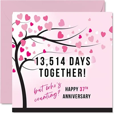 Bild av Roligt 37 årsjubileumskort för fru eller make 13514 dagar tillsammans I Love You presenter, Happy års bröllopsdag kort partner, 145 mm x gratulationskort trettiosjunde årsdagar