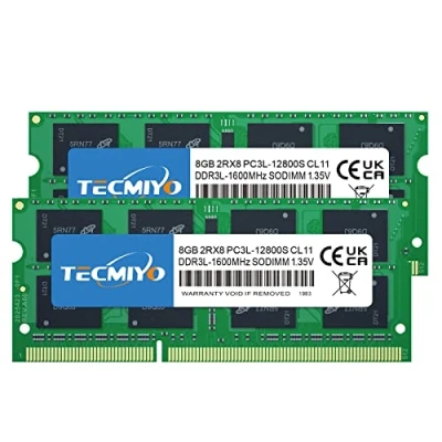 Bild av TECMIYO 16GB Kit (2x8GB) PC3L 12800s SODIMM DDR3 / DDR3L 1600MHz CL11 PC3 12800 1,35V 1,5V 204Pin icke ECC obuffert minne RAM för Macbook Pro, Imac, Mini