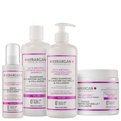 Bild av Kerargan Shampoing, Après Masque et Sérum à la Biotine au Collagène Pour Cheveu Abîmé Sans Sulfate, Paraben, Silicone 1600 ml