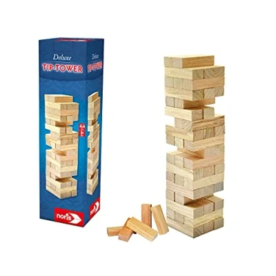 Bild av Noris 606101020 Deluxe Tip Tower (27,5 x 8 cm) av trä spännande gungtorn för barn från 5 år, skicklighetsspel hela familjen