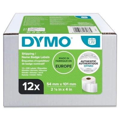 Bild av DYMO LabelWriter Stora originaletiketter/namnskyltar 54 mm x 101 12 rullar om 220 (2 640 etiketter som är lätta att dra av) Självhäftande för märkmaskiner