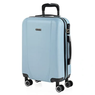 Bild av ITACA Styv resväska, 55 cm Handbagage. ABS Resistent och lätt. 4 hjul. Övre sido Handtag Integrerat kombinationslås. Liten, stuga godkänd Ryanair, Ljusblå