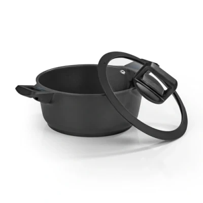 Bild av N8WERK Kastrull i Gjuten Aluminium Midnight Edition 24 cm Färgskiftande Temperaturindikator Lock med Silikonkant Lämplig för alla typer av spisar, inkl. induktion Ilag Ultimate försegling