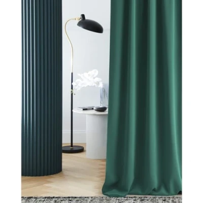 Bild av ROOM99 Gardin med veckband Laurel 140 x 260 cm bredd höjd, mörkläggning, ogenomskinlig skjutgardiner, gardin, vardagsrum, sovrum för skensystem, mörkgrön