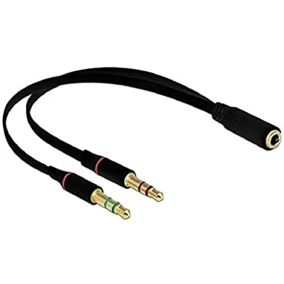Bild av Delock Headset adapter 4 poligt minijack hona till mini phone stereo 3.5 mm hane 20 cm svart