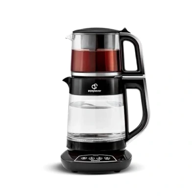 Bild av Karaca Caysever Maskin i stål, krom, 1 700 W, BPA fri, tekanna av glas, kapacitet på 0,8 l, vattenbehållarens 1,5 vattenberedning