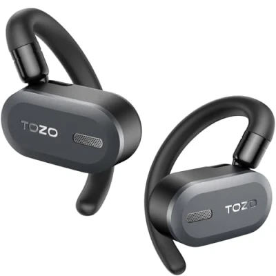 Bild av TOZO O2 True Open Ear trådlösa hörlurar Lättviktiga med flervinkeljustering, Bluetooth 5.3 öronsnäckor Dual Axis design för långvarig komfort, kristallklara samtal bilkörning, Svart