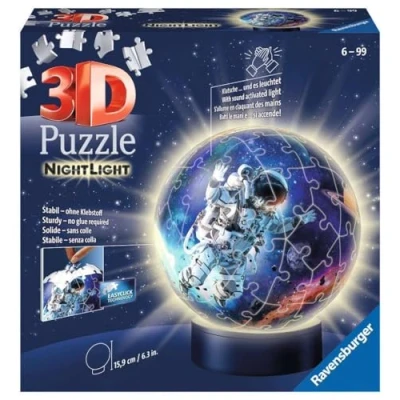 Bild av Ravensburger 3D pussel 11264 nattlampa pusselboll astronauter i rymden 72 delar från 6 år, LED sänglampa med klappmekanism