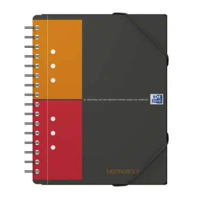 Bild av Oxford International Meetingbook A5+ Anteckningsblock trådbunden 80 ark / 160 sidor vitt papper fyrkantig 10 hål antracitgrått skydd polypropylen (PP)